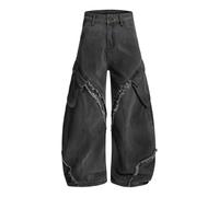 ZUOHUI Jean Utilitaire à Jambe Large délavé et Vieilli for Hommes : Patchwork déconstruit | Vêtements décontractés et de Week-End for Les Jeunes de 18 à 25 Ans | Grande Rue(L)