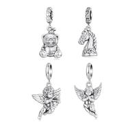 ZUOHUI Pendentif à breloque ours ange Cupidon en argent sterling - Cadeau de bijoux à faire soi-même S925 for femme, compatible avec les bracelets Pandora (2,8 x 1,4 cm, trou de 0,6 cm)(Set)