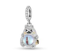 ZUOHUI Pendentif en argent sterling 925 for femme, orné d'une pierre de lune et d'un chat sablé, compatible avec un bracelet Pandora.