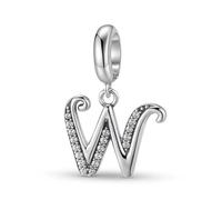 ZUOHUI Pendentif en argent sterling 925 style rétro for femme, composé de 26 lettres et orné de zirconiums cubiques, compatible avec les bracelets Pandora.(W)