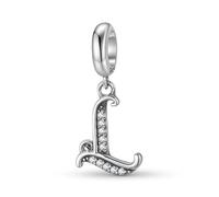 ZUOHUI Pendentif en argent sterling 925 style rétro for femme, composé de 26 lettres et orné de zirconiums cubiques, compatible avec les bracelets Pandora.(L)