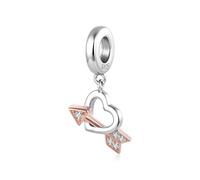 ZUOHUI Pendentif en argent sterling S925 en forme de cœur fléché pour femmes, destiné à la création de bijoux DIY - Perle « Cupidon » pour bracelets Pandora
