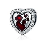 ZUOHUI Pendentif en forme de cœur en cuivre plaqué platine pour la fête des mères, à créer soi-même ; perle « Love Mom » compatible avec les bracelets Pandora(YIC167)
