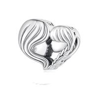 ZUOHUI Pendentif en forme de cœur en cuivre plaqué platine pour la fête des mères, à créer soi-même ; perle « Love Mom » compatible avec les bracelets Pandora(YIC057)