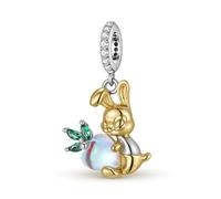 ZUOHUI Pendentif lapin en argent sterling 925 plaqué or 14 carats avec pierre de lune, for bracelet Pandora