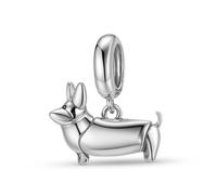 ZUOHUI Pendentif minimaliste en argent sterling 925 oxydé, représentant un chien, for bracelet Pandora.(Corgi)