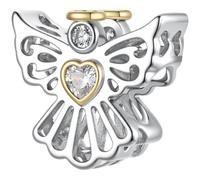 ZUOHUI Perle Charm Ange Plaqué Cuivre for Pandora Bracelet DIY | Charme Dangle Cœur Ouvert plaqué platine compatible avec Troll Biagi Chamilia Gardien Fournitures Bijouterie Cadeau for Elle