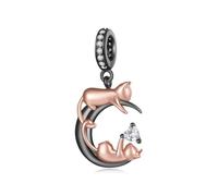 ZUOHUI Perle Charm Chat Lune plaqué cuivre for Pandora Bracelet DIY | Charme Dangle or noir compatible avec Troll Biagi Chamilia Bracelet Perle Gothique Fournitures Bijouterie Cadeau for Elle