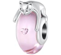 ZUOHUI Perle Charm Chat Rose Verre plaqué cuivre for Pandora Bracelet | Charme Dangle platine compatible avec Troll Biagi Chamilia Animal Mignon DIY Fournitures Bijouterie Cadeau for Elle