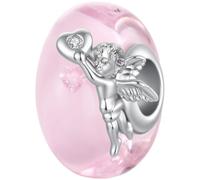 ZUOHUI Perle Charm Cœur Ange plaqué cuivre for Pandora Bracelet DIY | Charme Dangle Verre Rose platine compatible avec Troll Biagi ChamiliaGardien Perle Fournitures Bijouterie Cadeau for Elle
