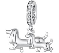 ZUOHUI Perle Charm Teckel Mère Bébé 925 Argent Sterligne for Pandora | Charme Dangle poli compatible avec Troll Biagi Chamilia Bracelet Cadeau Famille Animal DIY Bijouterie for Elle Pendentif