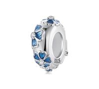 ZUOHUI Perle de charme en argent sterling fleur bleue for femme - Fabrication de bijoux DIY, cadeau for femme/maman/soeur, compatible avec Pandora Troll Chamilia (trou de 4,5 mm)