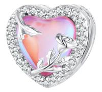 ZUOHUI Perle de charme en forme de cœur en verre rose - Cuivre plaqué platine, trou de 4,5 mm for bracelets européens, cadeau romantique for femme, épouse, mère