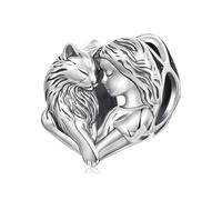 ZUOHUI Perles-breloques DIY en argent sterling S925 pour femme - Breloques en forme de cœur sur le thème « Fille avec cheval », renard, chien et chat(Girl with Cat)