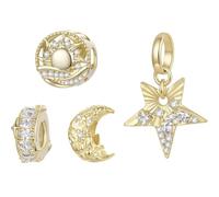 ZUOHUI Perles Charm Étoile Lune Plaqué Cuivre for Pandora Bracelet DIY | Charme Dangle Céleste compatible avec Troll Biagi Chamilia DIY Fournitures Bijouterie Cadeau for Elle