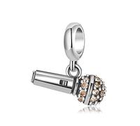 ZUOHUI Perles de charme en argent sterling 925 pour femmes, pendentif de microphone incrusté de zircon fait à la main pour Pandora Chamilia et bracelets et colliers européens