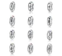 ZUOHUI Perles intercalaires en argent sterling S925 avec 12 constellations et zircon | Création de bijoux DIY et cadeau d'anniversaire for femme (trou de 4,5 mm)(12pcs)