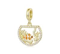 ZUOHUI S925 Sterling Silver Plaqué Or Fish Bowl Charm avec Diamant, Mini Océan DIY Perle for Bracelet Collier Porte-clés, Cadeau for Femme Elle