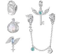 ZUOHUI Set de Charm Aile Clé 925 Argent for Pandora Bracelet DIY | Licorne Compatible avec Troll Biagi Chamilia Perle Verre Bijouterie Cadeau for Elle Anniversaire Saint-Valentin