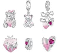 ZUOHUI Set de Perles Charme Cœur Ours Mignon 925 Argent for Pandora | Nœud Émail compatible avec Troll Biagi Chamilia Bracelet Mignonnes DIY Fournitures Bijouterie Cadeau for Elle
