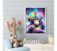 Zuooyi Animal Singe 5D Peinture Diamant Adulte, Coloré DIY Diamond Painting Enfant, Diamant Strass Point de Croix Cristal Painting pour Murale Décoration Square Drill,40x70cm