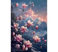 Zuooyi Magnolia Peinture par Numéros pour Adultes, Montagne Peinture Numero Adulte Kits, DIY Kits de Peinture à L'huile pour Cadeaux et Décoration Murale de la Maison 60x75cm (Sans Cadre)