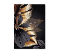 Zuooyi Peinture par Numéro Adulte Feuilles, Or Noir DIY Peinture Acrylique pour Enfant Débutants, Kit de Peinture à l'huile sur Toile Bricolage pour Décoration Maison 40x50cm (Cadre DIY)
