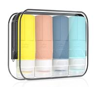 ZUOQIANG Flacon Voyage 100ml, 4Pcs Contenant Voyage avec étiquettes, Flacon Voyage Avion Silicone, Flacon de Voyage Réutilisables, Kit Voyage Avion pour Shampoo, Creme, Lotion
