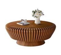 ZUOWENYG Runder Couchtisch 80 cm, Geriffelter Holz-Couchtisch mit Aufklappbarem Deckel & Verstecktem Stauraum, Moderner Trommelförmiger Kaffeetisch für Wohnzimmer(Brun,Runder,90CM)