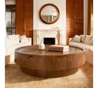 ZUOWENYG Table Basse Tambour Ronde en Bois Rustique avec Rangement | Tables basses circulaires Modern Luxury, rangement caché, base antidérapante, pour salon ou appartement