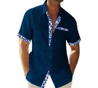 ZUOYIMEI Chemise en Lin Manches Courtes Hommes Manches Courtes Hommes ChemiseChemise Fonctionnelle Manches Courtes Hommes O-Navy 3XL