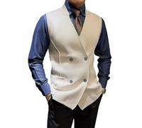 ZUOYIMEI Costume Gilet Homme Automne Col V Costumes Pour Homme Casual Costume Couleur Unie Manches Longues Pour Homme Banquet Vestes Costume Pour Homme D'Affaires C-Apricot XL