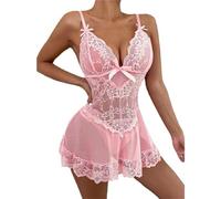 ZUOYIMEI Pyjama Femme Dos Nu Sex Mode Lingerie Érotique Dentelle Perspective Vêtements Sexy E-Pink L
