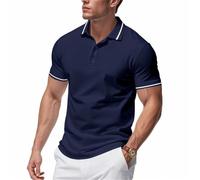 ZUOYIMEI T-Shirt Homme Tempérament Tendance Beau Gosse Manche Courte Léger Doux Confortable Poloshirt Affaires Mode Casual Tops Coupe Slim Respirant Sportshirt A-Navy 4XL