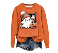 Zuoyue Halloween Sweatshirt Femme Col Rond Sweatshirt Cute Graphique Imprimé Halloween Pull à Manches Longues Casual Vêtements Chemisier Tops Sport Hauts Sweatshirts Oversize Pullover (c-Orange, M)
