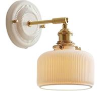 ZUOZUIYQ Appliques murales Appliques murales Applique Murale en Verre nervuré Blanc Applique Murale Vintage en Laiton Abat-Jour en céramique Applique Murale pour Chambre à Coucher Salon Salle de Bain