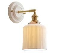 ZUOZUIYQ Appliques murales Appliques murales Applique Murale en Verre nervuré Blanc Applique Murale Vintage en Laiton Abat-Jour en céramique Applique Murale pour Chambre à Coucher Salon Salle de Bain