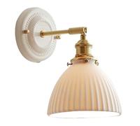 ZUOZUIYQ Appliques murales Appliques murales Applique Murale en Verre nervuré Blanc Applique Murale Vintage en Laiton Abat-Jour en céramique Applique Murale pour Chambre à Coucher Salon Salle de Bain