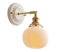 ZUOZUIYQ Appliques murales Appliques murales Applique Murale en Verre nervuré Blanc Applique Murale Vintage en Laiton Abat-Jour en céramique Applique Murale pour Chambre à Coucher Salon Salle de Bain