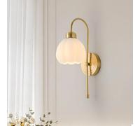 ZUOZUIYQ Appliques murales de Salon dorées, Abat-Jour en Verre rétro Nordique avec Base en métal, Douilles E14/E12, éclairage Mural pour Chambre à Coucher, Salle de Bain, Miroir, Couloir