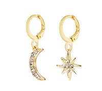 ZUOZUIYQ Bijoux Boucles d'oreilles pour Femmes, Boucles d'oreilles de Petit Cerceau Star Moon pour Femmes Cross Cross Huggie Moucles d'oreilles délicat en Strass