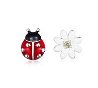 ZUOZUIYQ Bijoux en Argent Sterling, Boucles d'oreilles Mignonnes en Forme de coccinelles de Fleurs pour Femmes