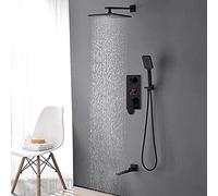 ZUOZUIYQ Black Digital Shower Faucets Set Brass Rainfall Shower Head 3-Way Digital Display Mixer Tap Swivel Tub Spout Bath Shower-20 inch Full Set,8 inch Full Set Beauty Comes