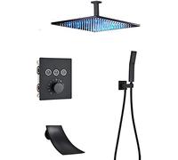 ZUOZUIYQ Black Thermostatic Bathroom Shower Faucet Rainfall Shower Head Wall Mounted Bathtub Mixer Tap Bath Shower Set Wall-2-Way-12-inch Wall,A-3Way-16inch Ceiling Beauty Comes