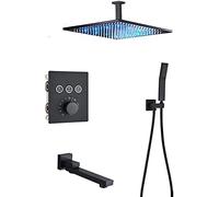 ZUOZUIYQ Black Thermostatic Bathroom Shower Faucet Rainfall Shower Head Wall Mounted Bathtub Mixer Tap Bath Shower Set Wall-2-Way-16-inch Wall,B-3Way-12inch Ceiling Beauty Comes