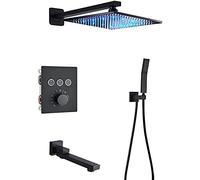 ZUOZUIYQ Black Thermostatic Bathroom Shower Faucet Rainfall Shower Head Wall Mounted Bathtub Mixer Tap Bath Shower Set Wall-2-Way-16-inch Wall,B3-Way-12-inch Wall Beauty Comes