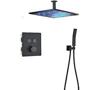 ZUOZUIYQ Black Thermostatic Bathroom Shower Faucet Rainfall Shower Head Wall Mounted Bathtub Mixer Tap Bath Shower Set Wall-A-3Way-16inch Ceiling,A-3Way-16inch Ceiling Beauty Comes