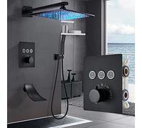 ZUOZUIYQ Black Thermostatic Bathroom Shower Faucet Rainfall Shower Head Wall Mounted Bathtub Mixer Tap Bath Shower Set Wall-2-Way-12-inch Wall,A3-Way-12-inch Wall Beauty Comes