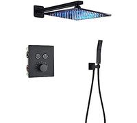 ZUOZUIYQ Black Thermostatic Bathroom Shower Faucet Rainfall Shower Head Wall Mounted Bathtub Mixer Tap Bath Shower Set Wall-A-3Way-16inch Ceiling,A-3Way-16inch Ceiling Beauty Comes
