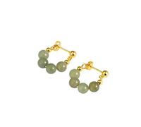 ZUOZUIYQ Boucle d'oreille en néphrite rétro française pour Femme, Clip d'oreille en Forme de Cerceau de Style Cool Actuel, Haut Sens, Court Honneur, néphrite dorée, Argent Sterling